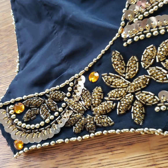 Vtg Jovani black silk gown with gold sequin detail - Picture 12 of 13